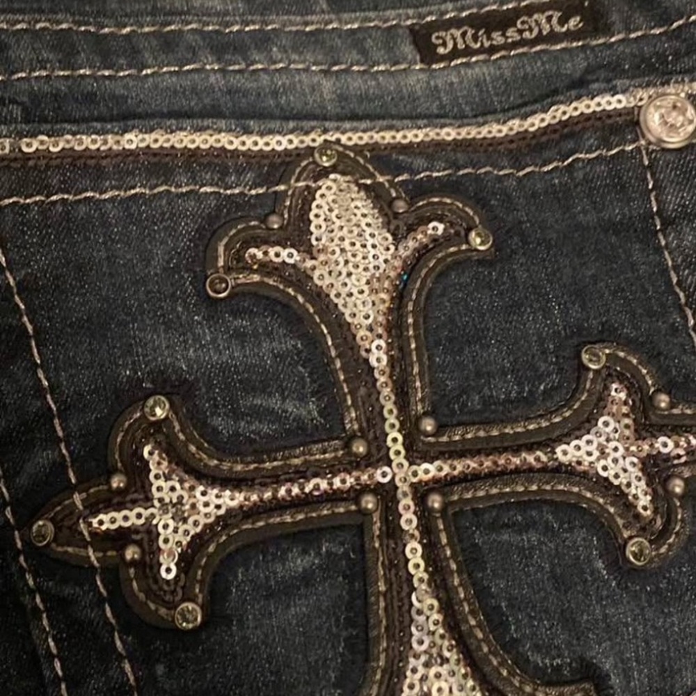 Miss Me Dark Denim with Silver Sequin Cross